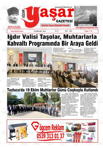 Iğdır Yaşar gazetesi ilk sayfası