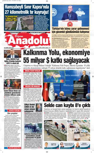 Bizim Anadolu gazetesi ilk sayfası