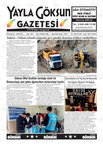 Yayla Göksun gazetesi ilk sayfası