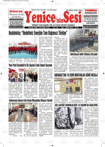 Yenice'nin Sesi gazetesi ilk sayfası