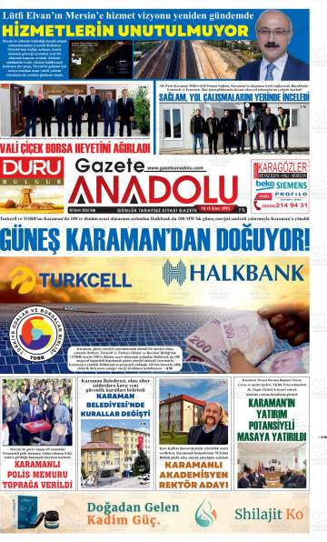 Gazete Anadolu gazetesi ilk sayfası