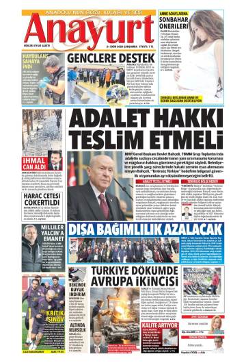 Anayurt gazetesi ilk sayfası
