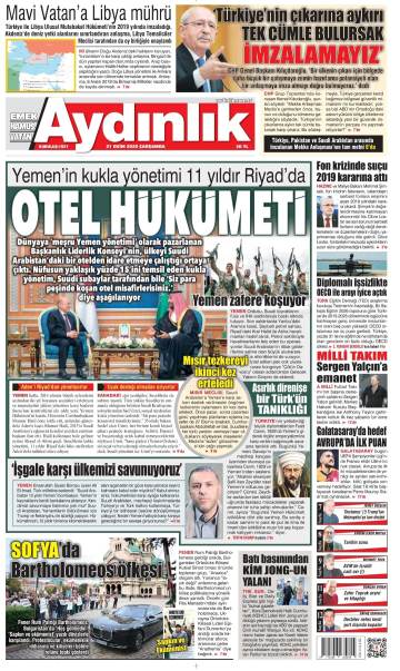 Aydınlık gazetesi ilk sayfası