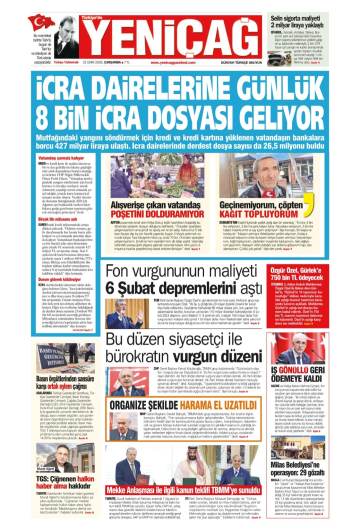 Türkiye'de Yeni Çağ gazetesi ilk sayfası