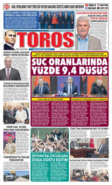 Toros gazetesi ilk sayfası