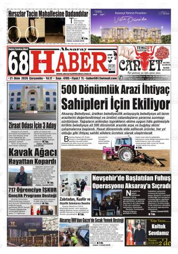 Aksaray 68 Haber gazetesi ilk sayfası