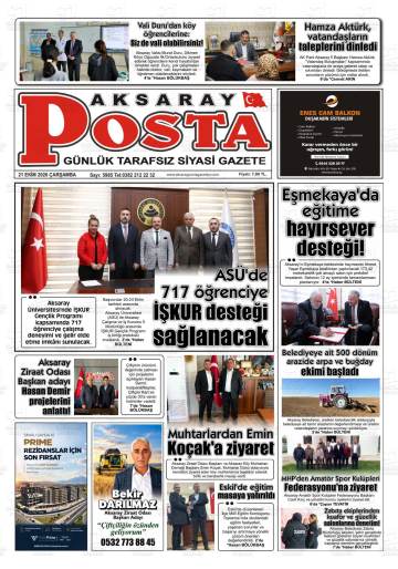 Aksaray Posta gazetesi ilk sayfası