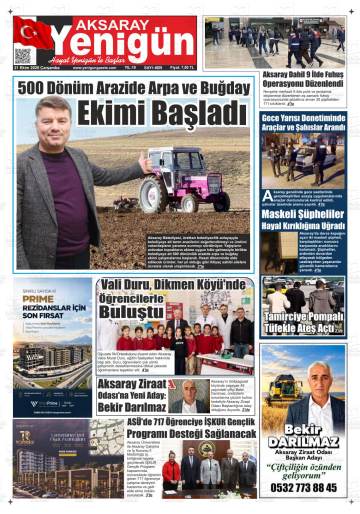 Aksaray Yenigün gazetesi ilk sayfası