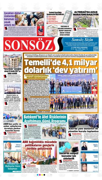 Sonsöz gazetesi ilk sayfası