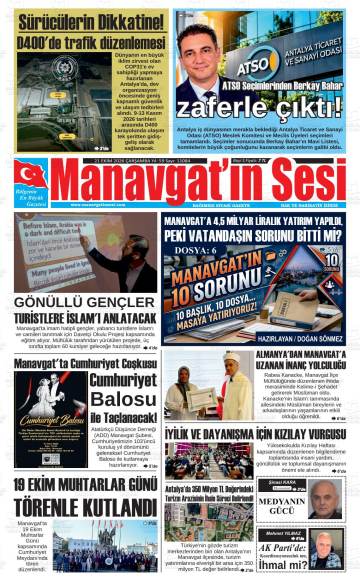 Manavgat'ın Sesi gazetesi ilk sayfası