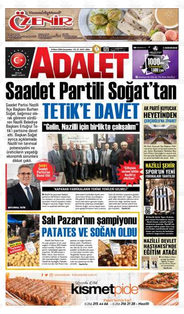 Adalet gazetesi ilk sayfası