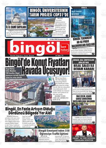Bingöl Kenthaber gazetesi ilk sayfası
