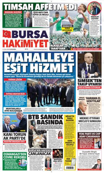 Bursa Hakimiyet gazetesi ilk sayfası