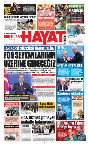 Bursa Hayat gazetesi ilk sayfası