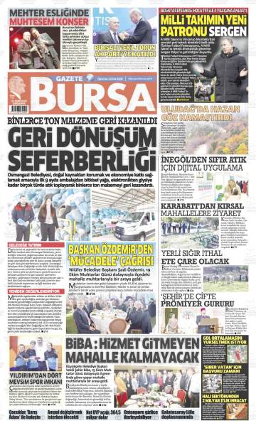 Gazete Bursa gazetesi ilk sayfası