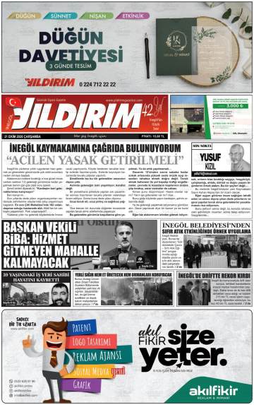 İnegöl Yıldırım gazetesi ilk sayfası