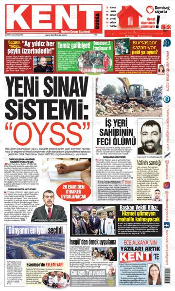 Kent Bursa gazetesi ilk sayfası
