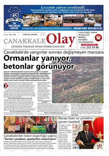Çanakkale Olay gazetesi ilk sayfası