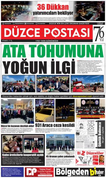 Düzce Postası gazetesi ilk sayfası