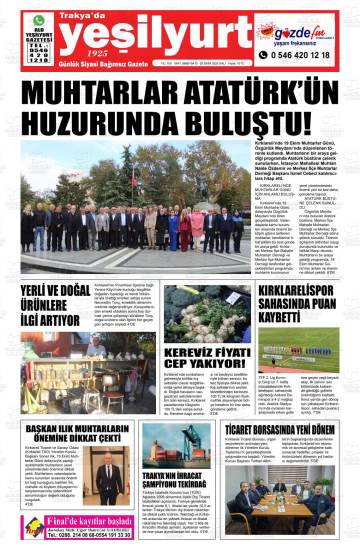 Trakya'da Yeşilyurt gazetesi ilk sayfası