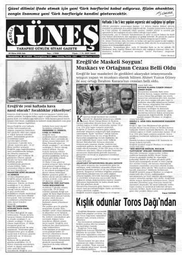 Ereğli Güneş gazetesi ilk sayfası
