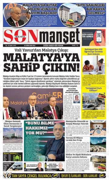 Malatya Sonmanşet gazetesi ilk sayfası