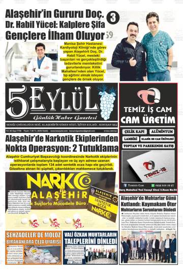 Alaşehir 5 Eylül gazetesi ilk sayfası