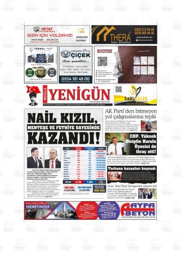 Muğla Yenigün gazetesi ilk sayfası