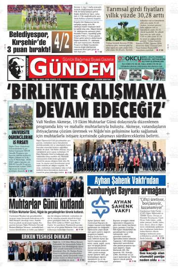 Dünden Bugüne Gündem gazetesi ilk sayfası