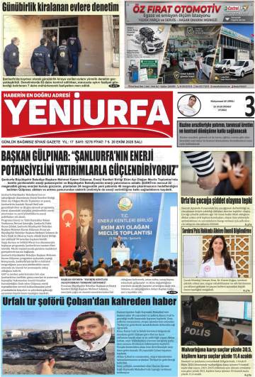 Yeniurfa gazetesi ilk sayfası
