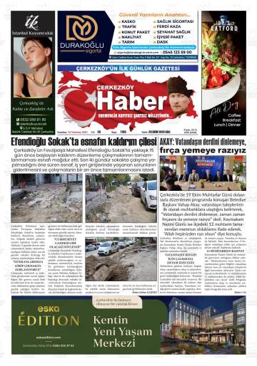 Çerkezköy Haber gazetesi ilk sayfası