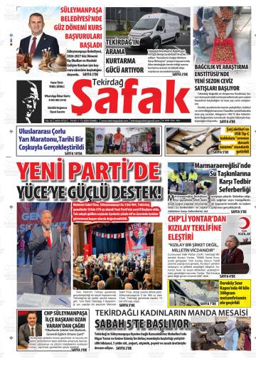 Tekirdağ Şafak gazetesi ilk sayfası