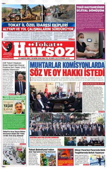 Tokat Hürsöz gazetesi ilk sayfası