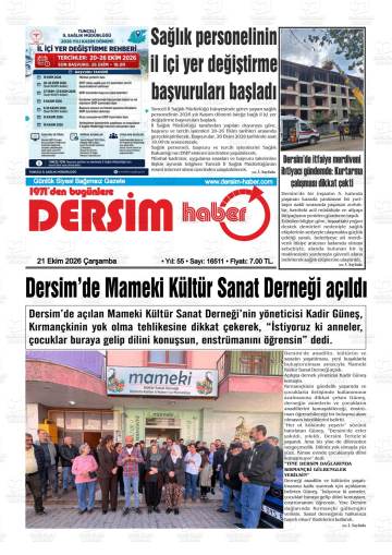 Dersim Haber gazetesi ilk sayfası