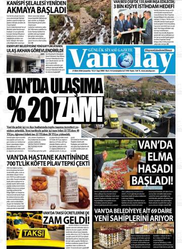 Van Olay gazetesi ilk sayfası