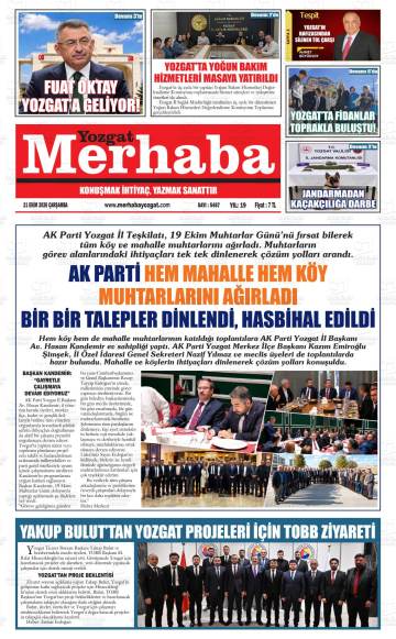 Merhaba Yozgat gazetesi ilk sayfası