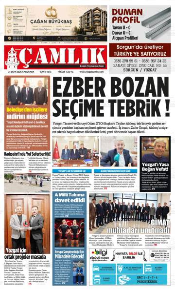 Yozgat Çamlık gazetesi ilk sayfası