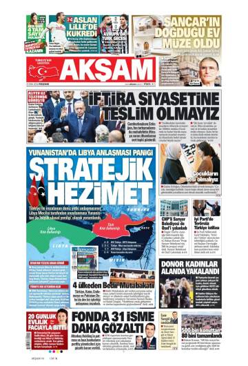 Akşam gazetesi ilk sayfası