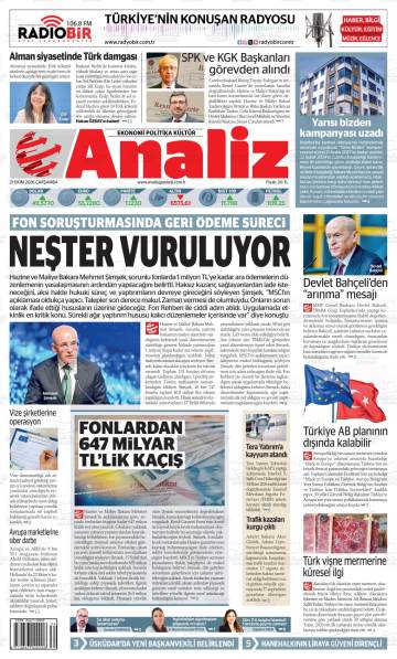 Analiz gazetesi ilk sayfası