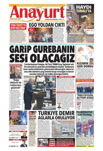 Anayurt gazetesi ilk sayfası