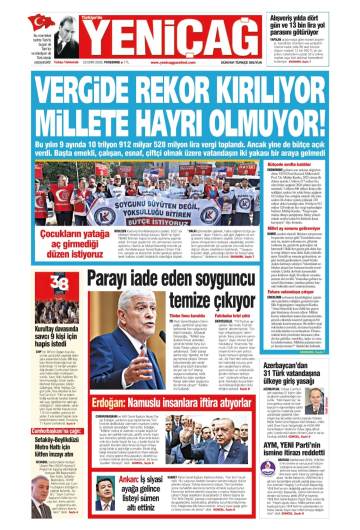 Türkiye'de Yeni Çağ gazetesi ilk sayfası