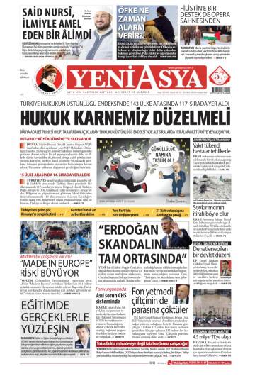 Yeni Asya gazetesi ilk sayfası