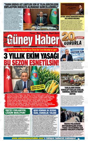 Adana Güney Haber gazetesi ilk sayfası