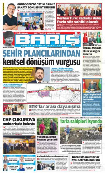 Çukurova Barış gazetesi ilk sayfası
