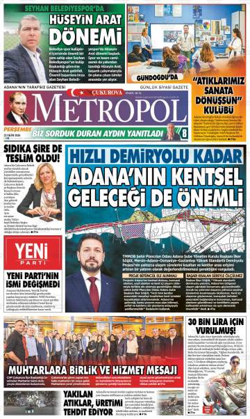 Çukurova Metropol gazetesi ilk sayfası