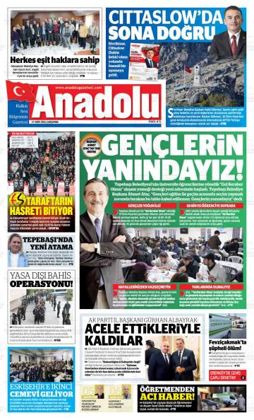 Eskişehir Anadolu gazetesi ilk sayfası