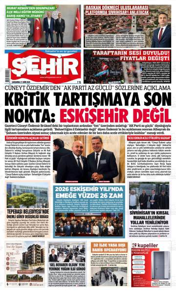 Şehir Gazetesi gazetesi ilk sayfası