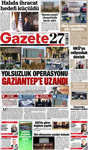 Gazete27 gazetesi ilk sayfası