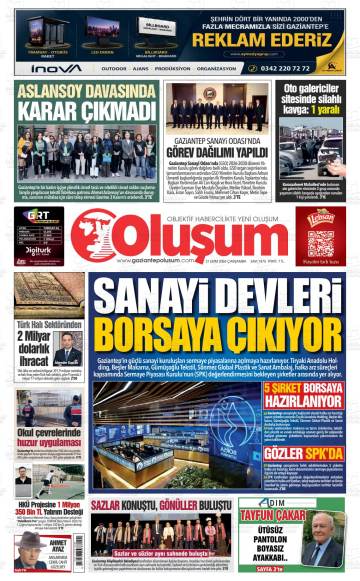 Gaziantep Oluşum gazetesi ilk sayfası