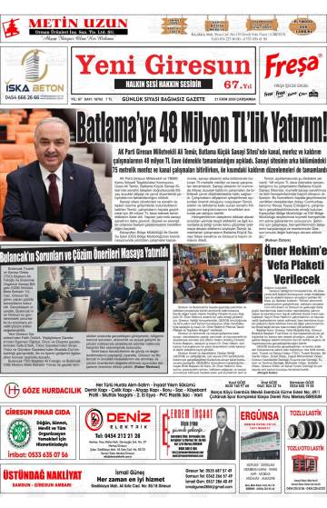 Yeni Giresun gazetesi ilk sayfası